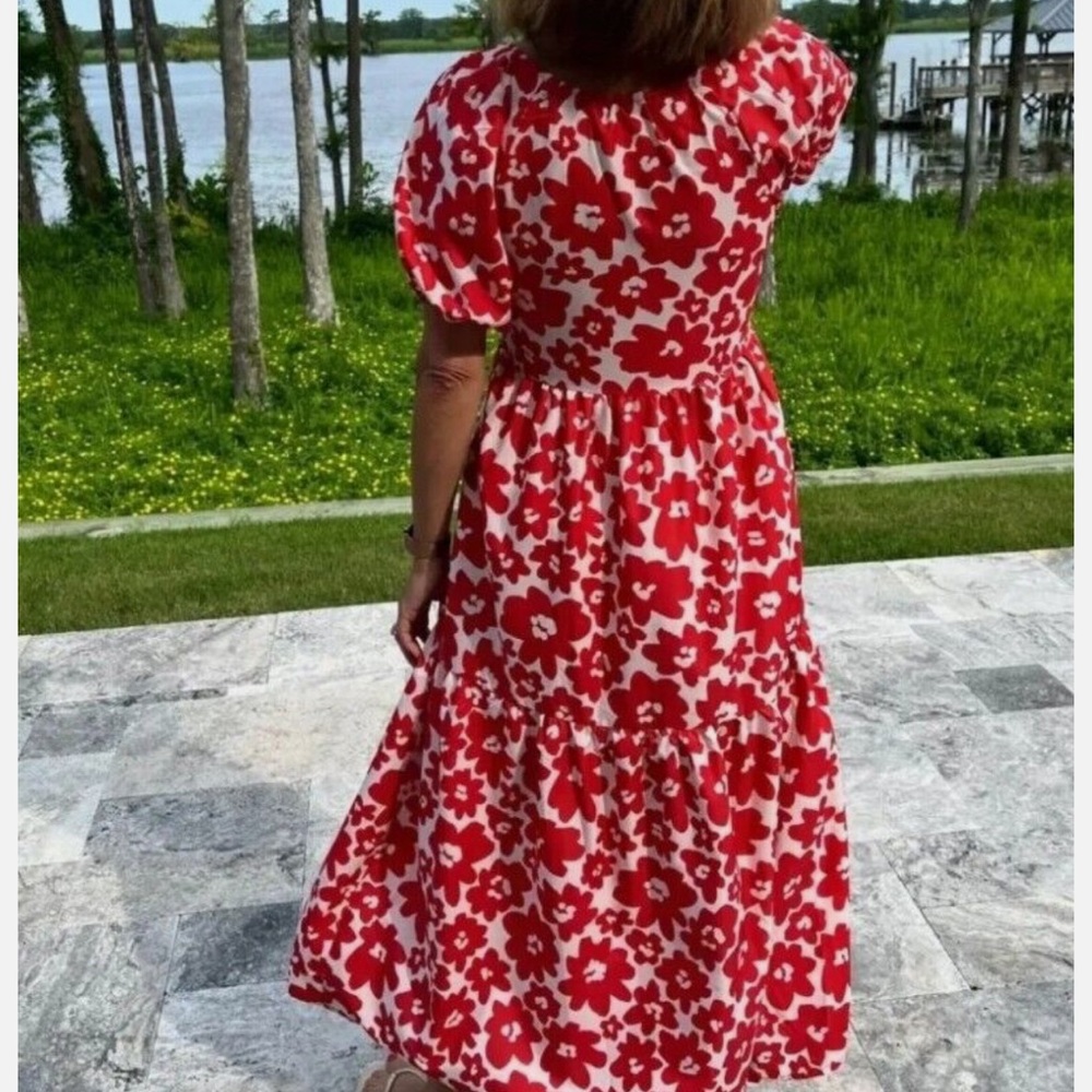 ZARA boho Floral Red Maxi Dress - Picture 5 of 11